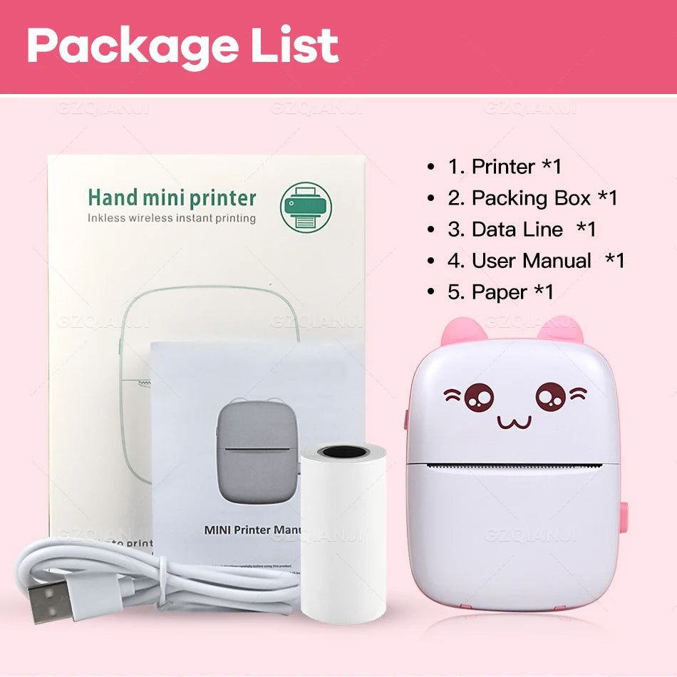 Mini Printer Wireless Bluetooth Portable Mobile Thermal Inkless Printer Compatible with both iOS and Android systems